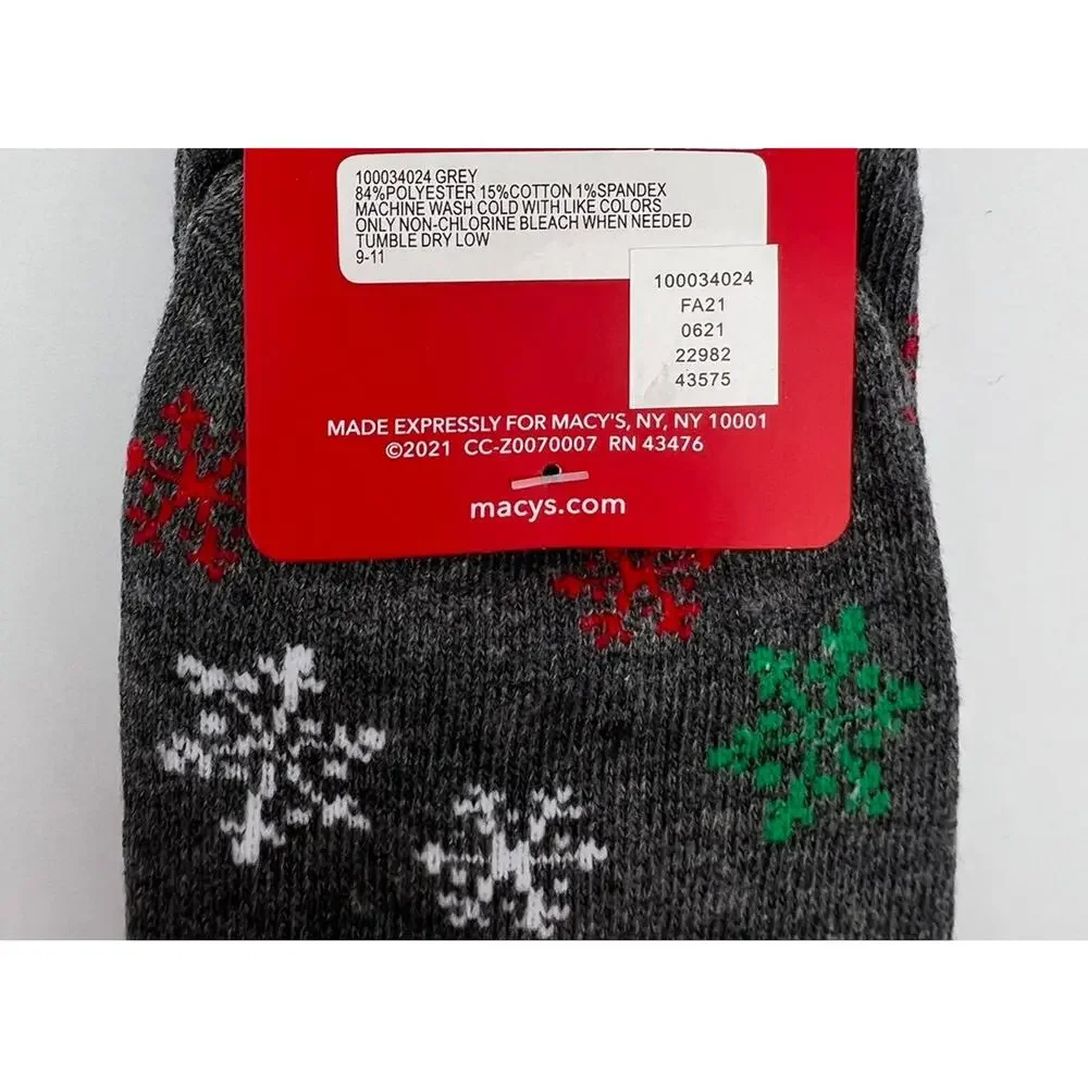 Charter Club Women's Holiday Crew Socks - Santa and Snowflakes on Grey Socks